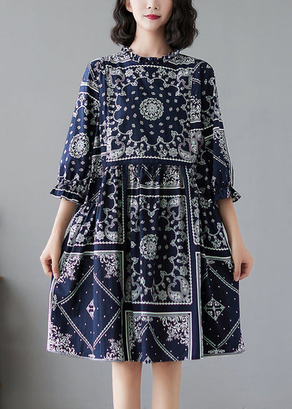 O-neck Print Maxi Dresses Half Sleeve