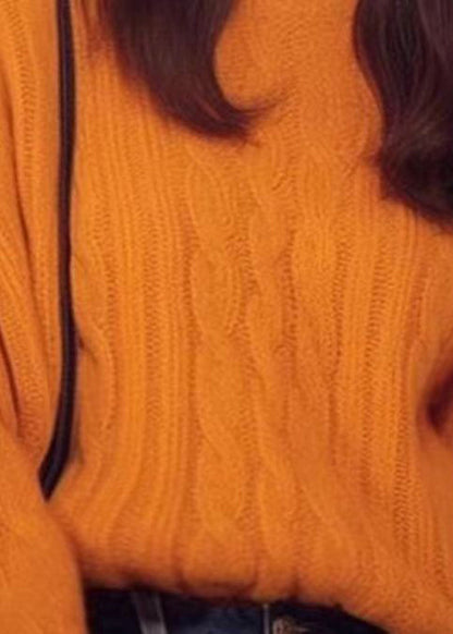 Orange O Neck Cozy Cotton Knit Sweaters Fall