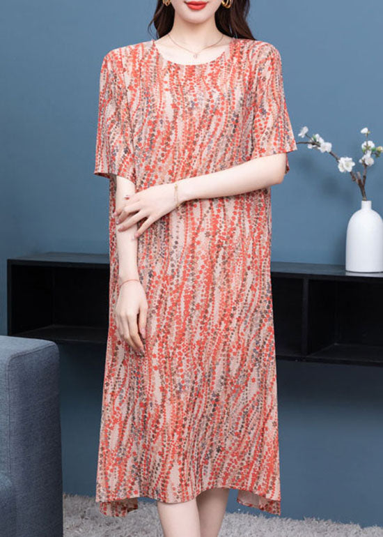 Orange O Neck Print Patchwork Chiffon Dress Summer