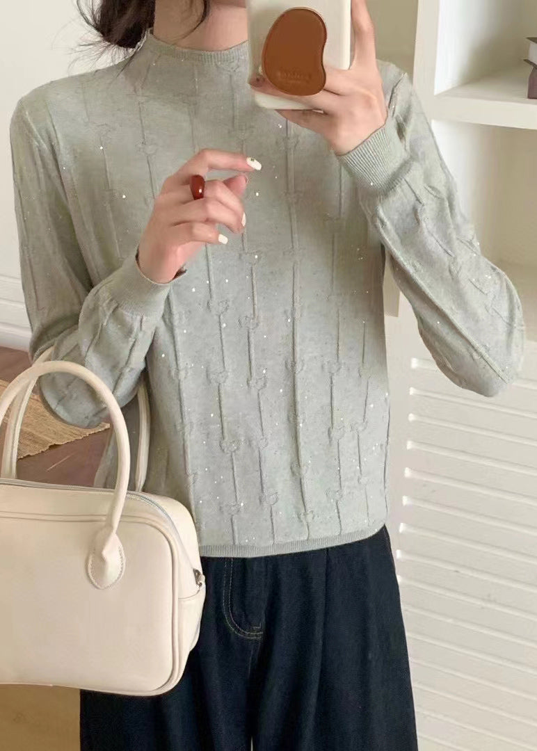 Pink Turtleneck Sequins Knit Sweaters Fall