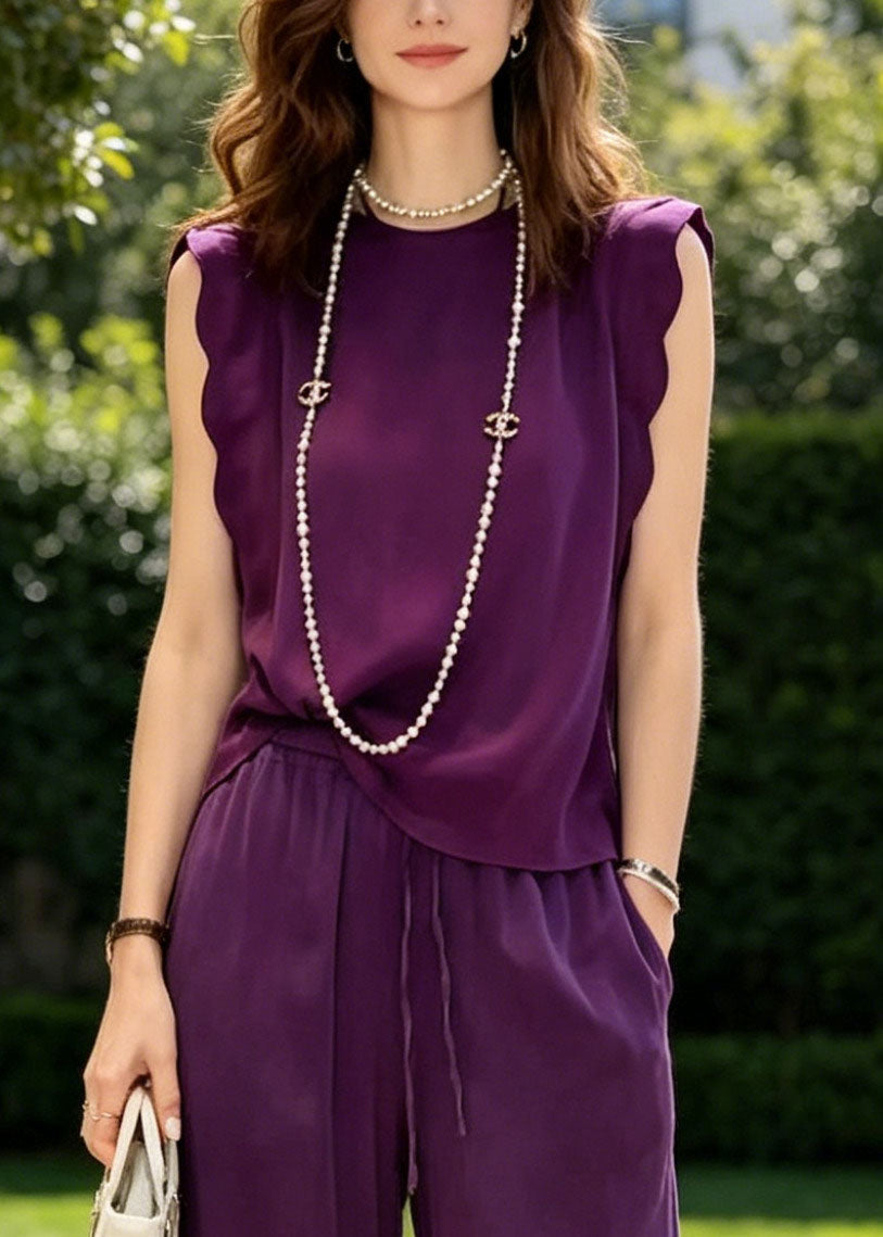 Purple Oversized Draping Cotton Two Pieces Set Sleeveless