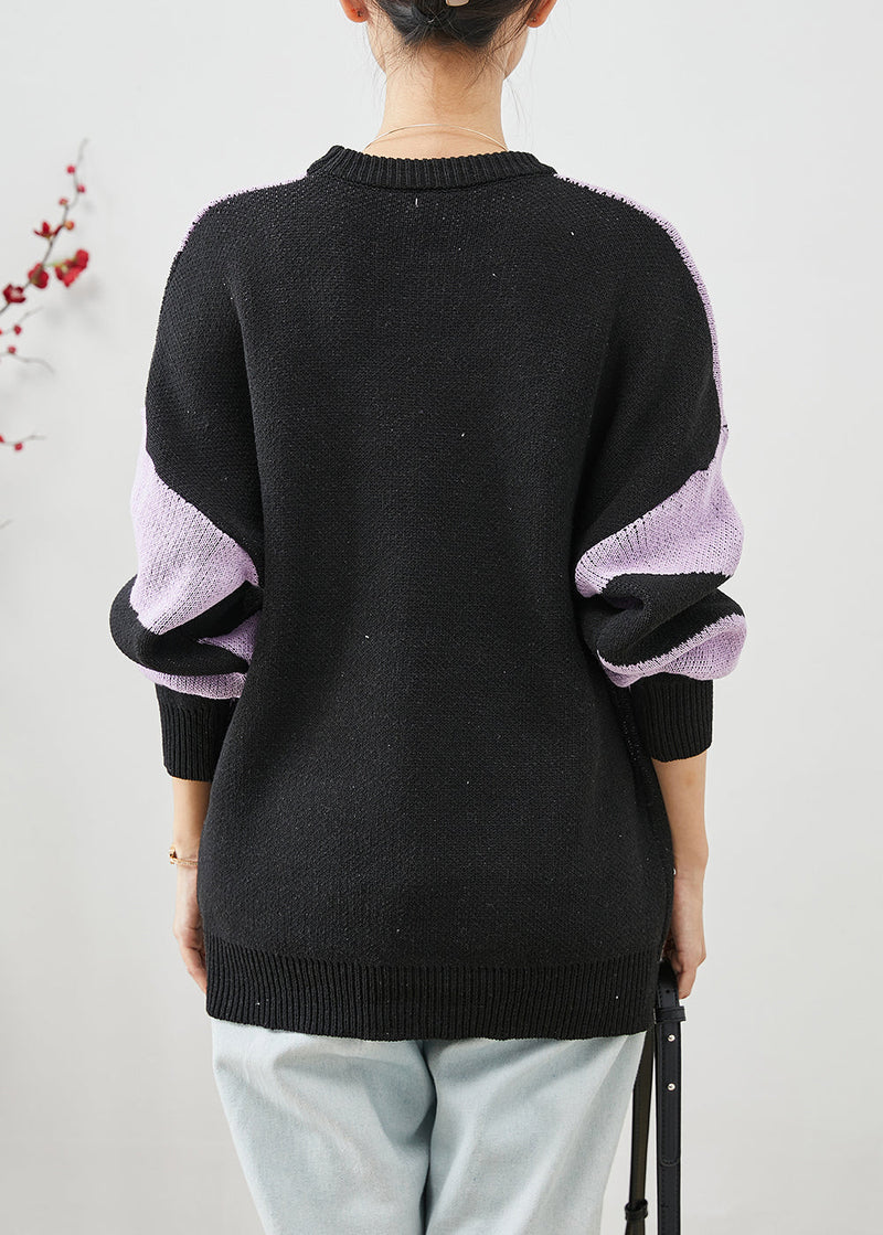 Purple Oversized Print Knit Sweaters Winter