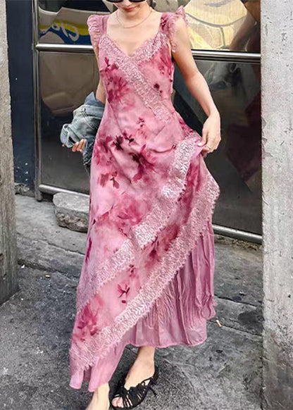 Purple Zippered Lace Patchwork Long Dresses Sleeveless