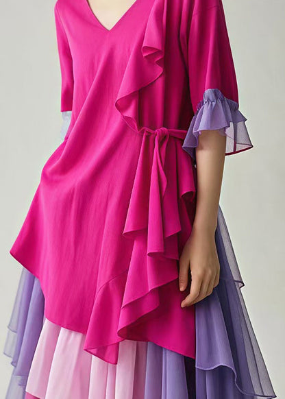 Rose Asymmetrical Patchwork Tulle Holiday Dress Summer