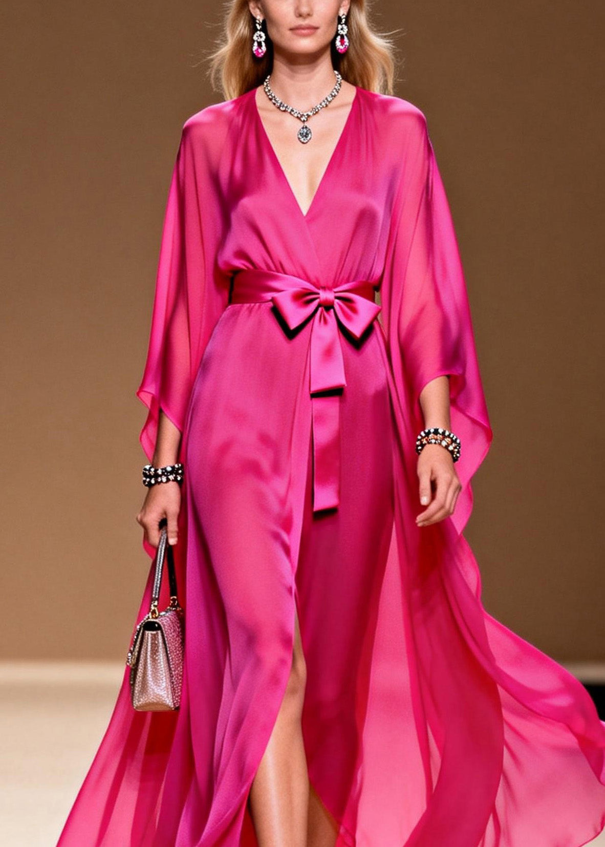 Rose V Neck Lace Up Chiffon Long Dress Summer