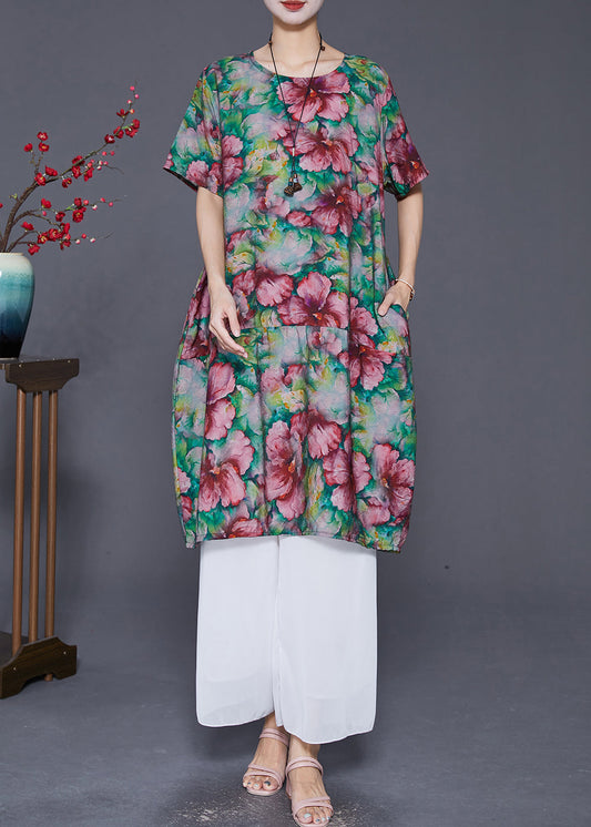 Slim Fit Print Linen Holiday Dress Summer