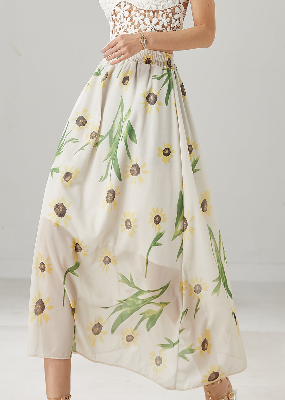 White Bamboo Print Linen Skirts Summer