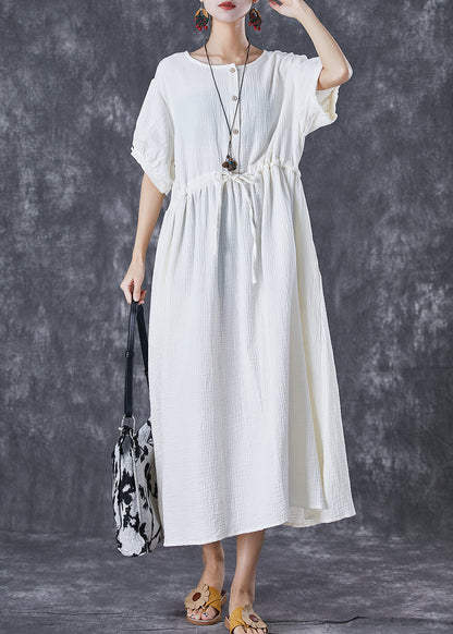 White Cinched Pockets Cotton Holiday Dress Summer