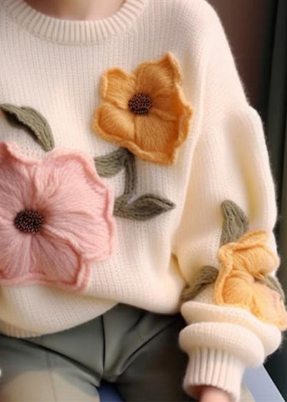 White O Neck Knit Sweater Tops Spring