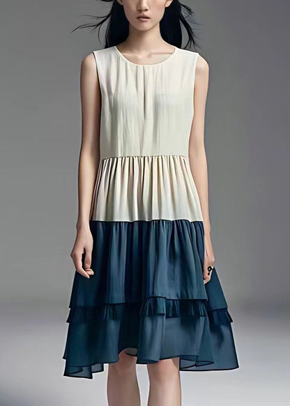 White O Neck Wrinkled Cotton Dresses Sleeveless