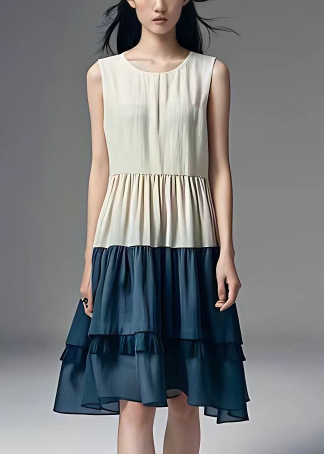 White O Neck Wrinkled Cotton Dresses Sleeveless