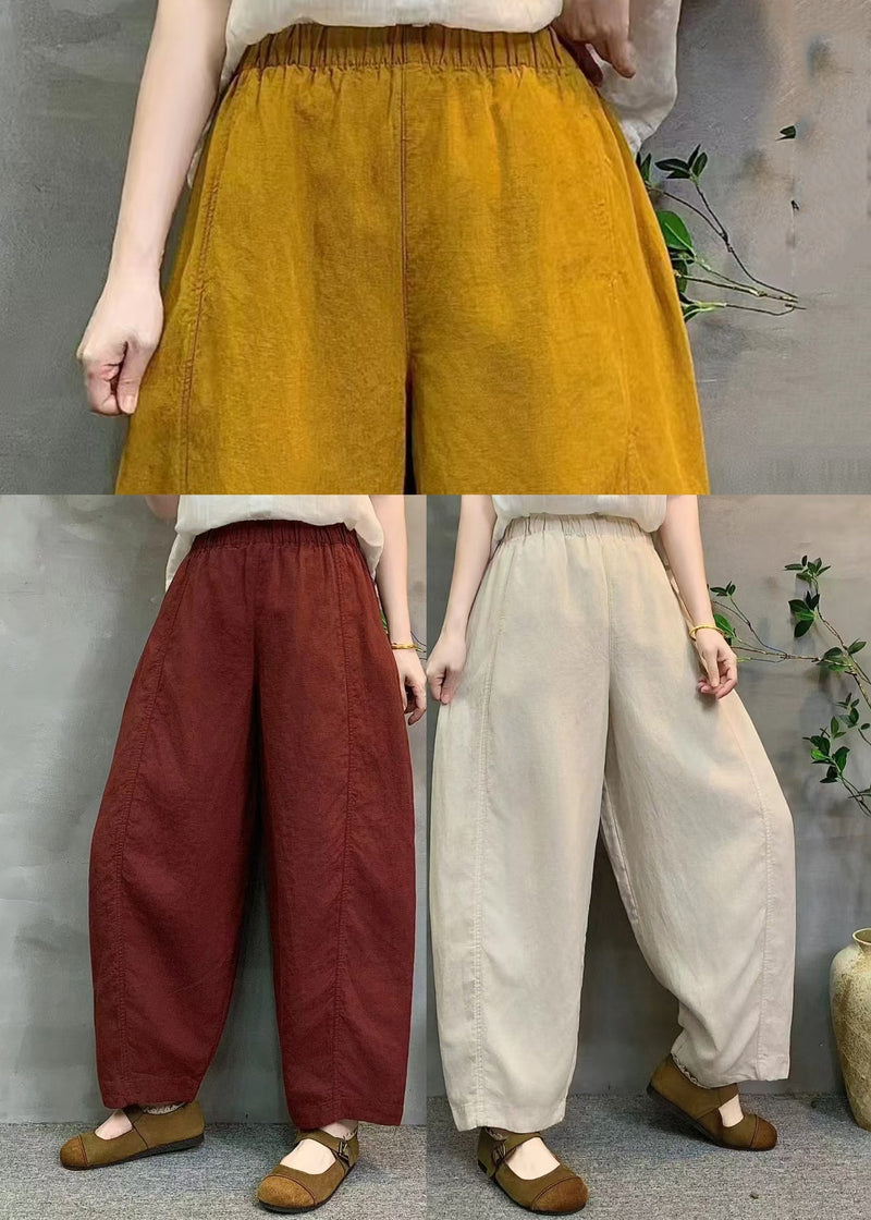 White Oversized Elastic Waist Linen Pants Summer