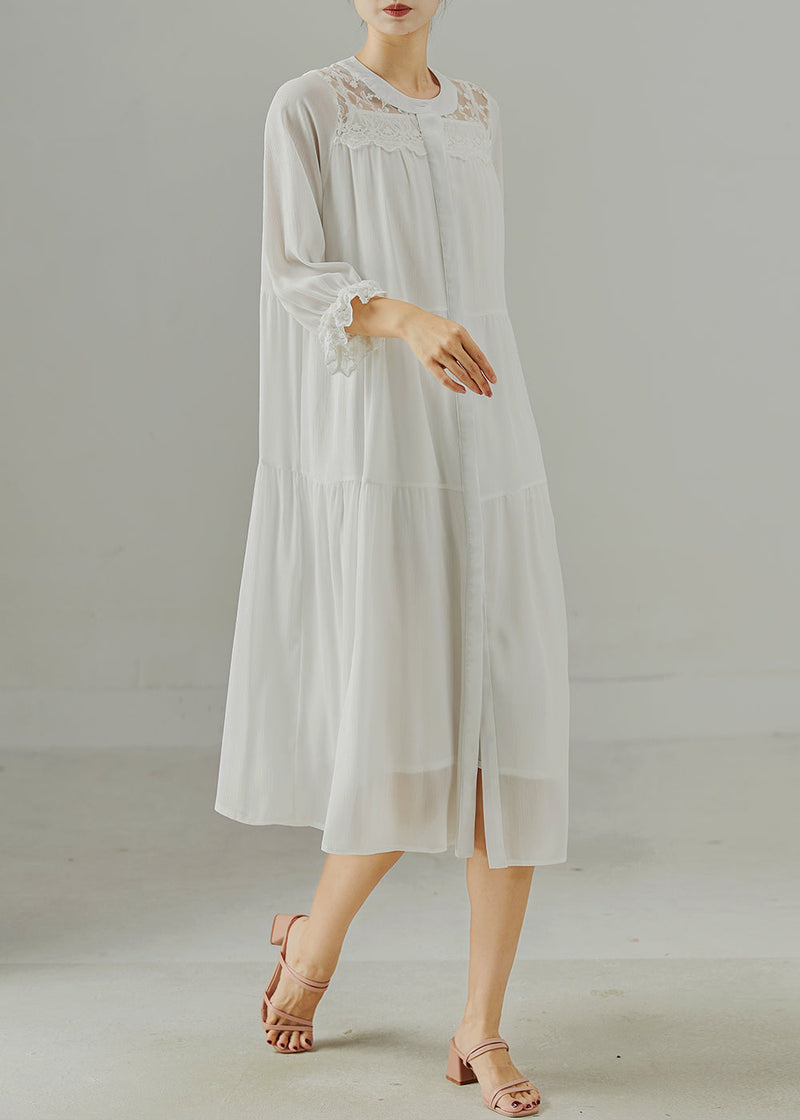 White Oversized Patchwork Cotton Robe Dresses Summer