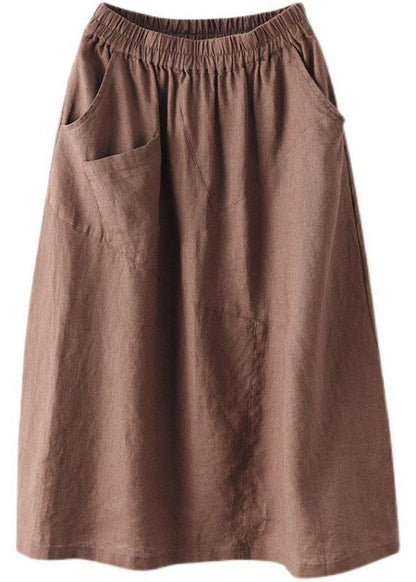 White Patchwork Pockets a Line Skirts Linen
