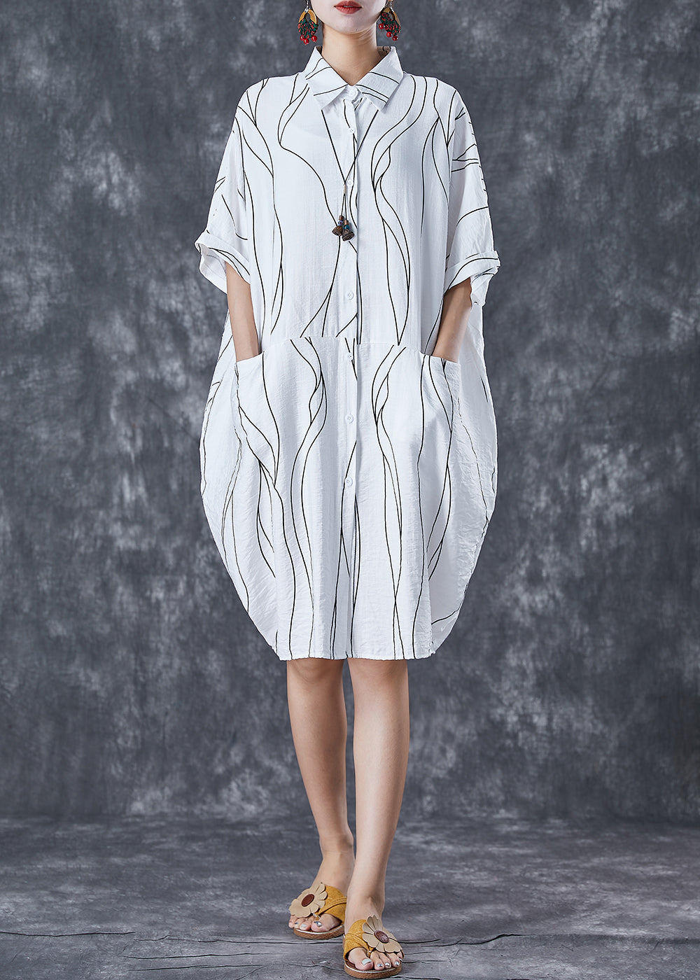White Peter Pan Collar Striped Cotton Dresses Summer