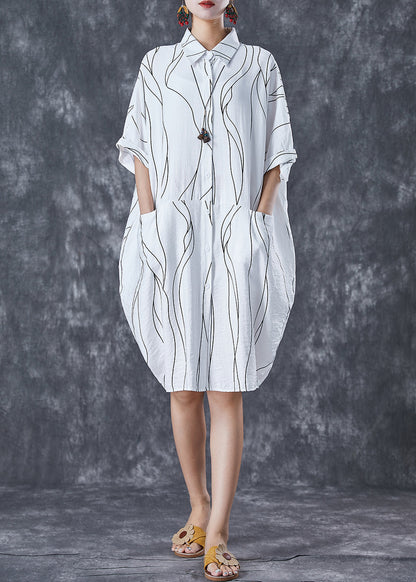 White Peter Pan Collar Striped Cotton Dresses Summer