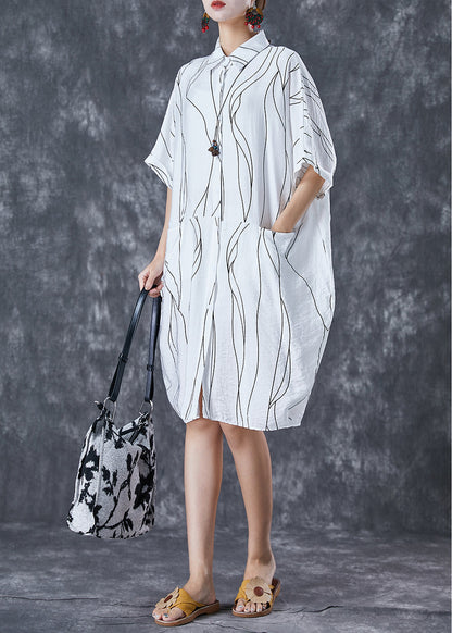 White Peter Pan Collar Striped Cotton Dresses Summer