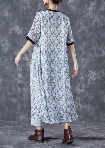 White Print Patchwork Pockets Cotton Long Dresses Summer
