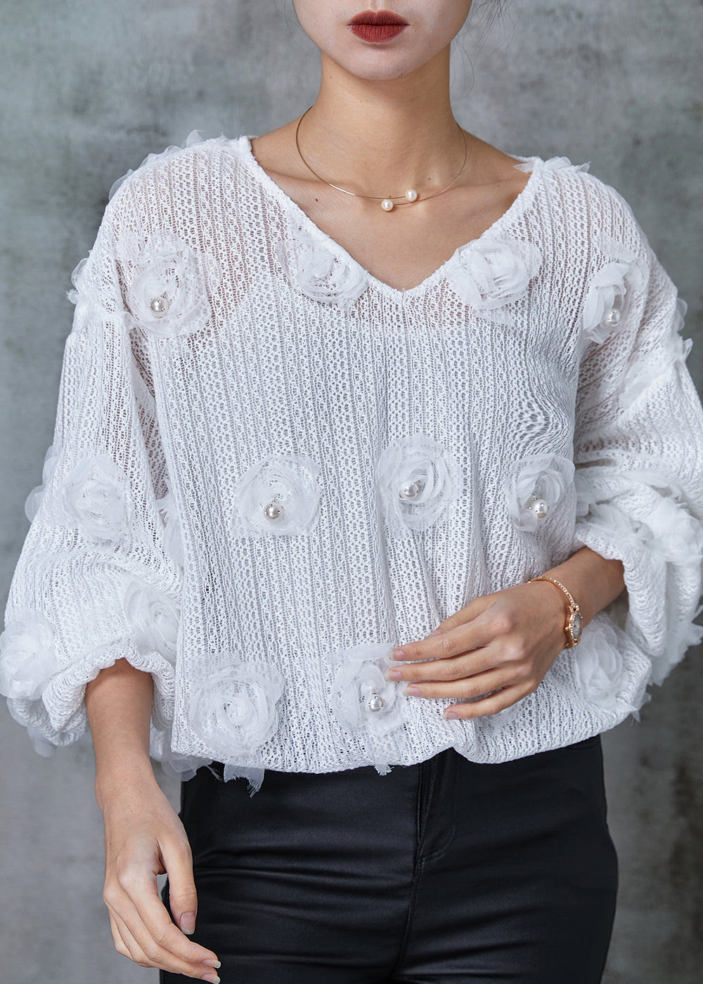 White V Neck Knit Shirts Spring