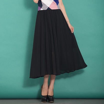 High Waist Chiffon Clothes for Neckline Black Wild Dress Summer