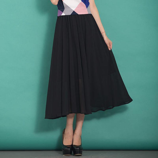 High Waist Chiffon Clothes for Neckline Black Wild Dress Summer