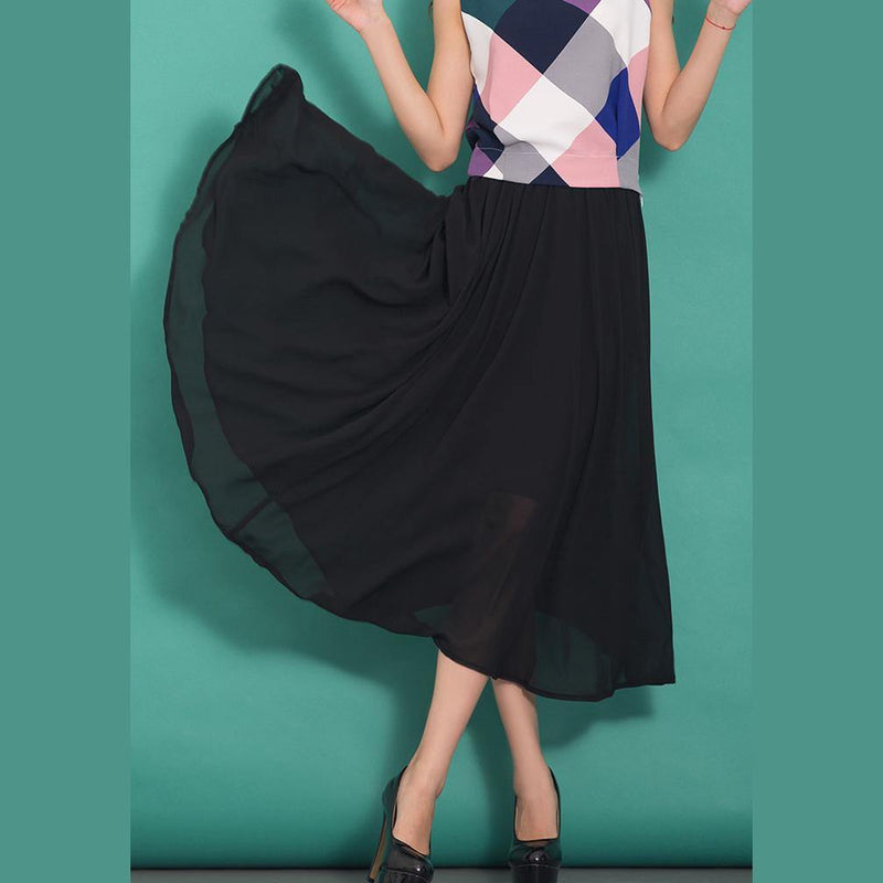 High Waist Chiffon Clothes for Neckline Black Wild Dress Summer