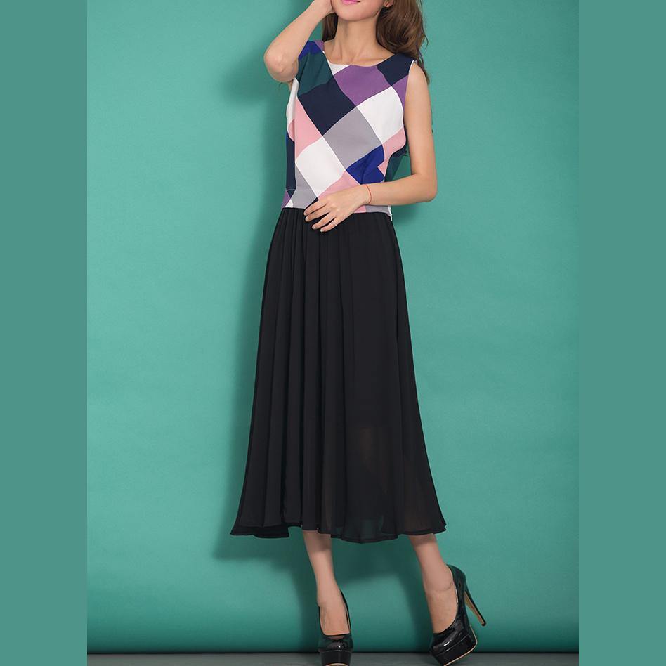 High Waist Chiffon Clothes for Neckline Black Wild Dress Summer