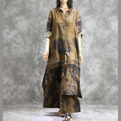 CD | Elegant pantaloni largi picior mătase tunici galben două piese plus dimensiunea rochie printuri de vară