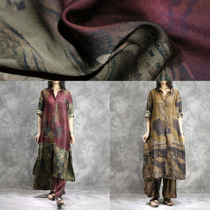 CD | Elegant pantaloni largi picior mătase tunici galben două piese plus dimensiunea rochie printuri de vară