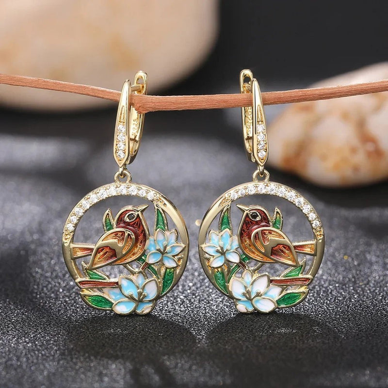 Elegant Bird Flower Earrings