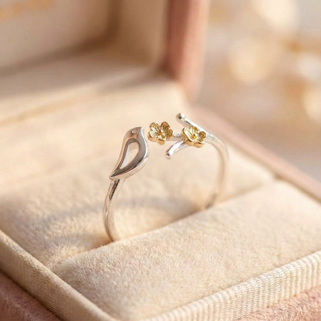 Elegant Bird Flower Ring