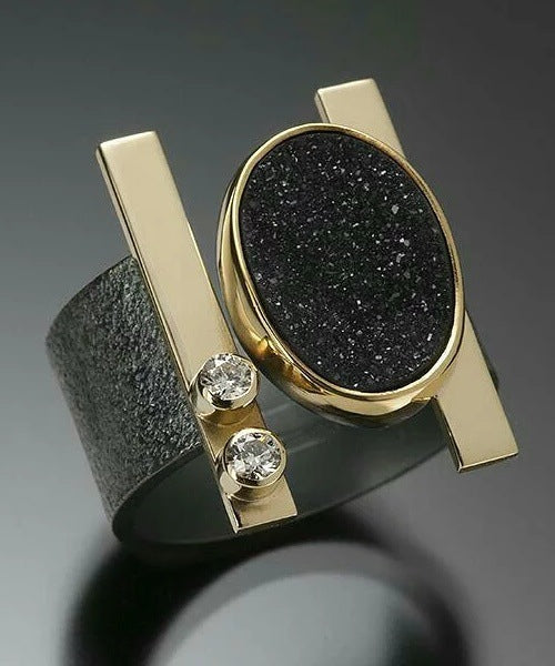 Elegant Black Druzy Ring