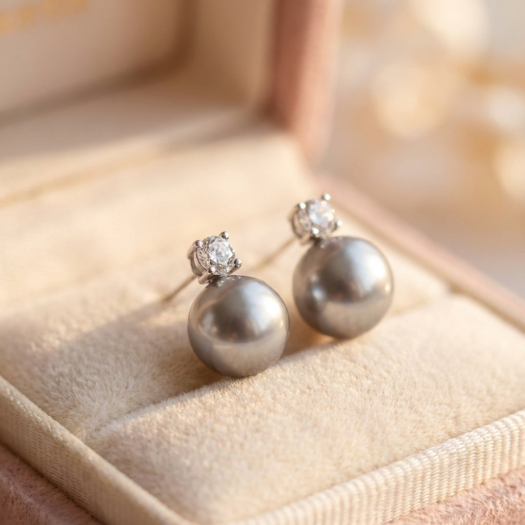 Elegant Black Pearl Zirconia Earrings
