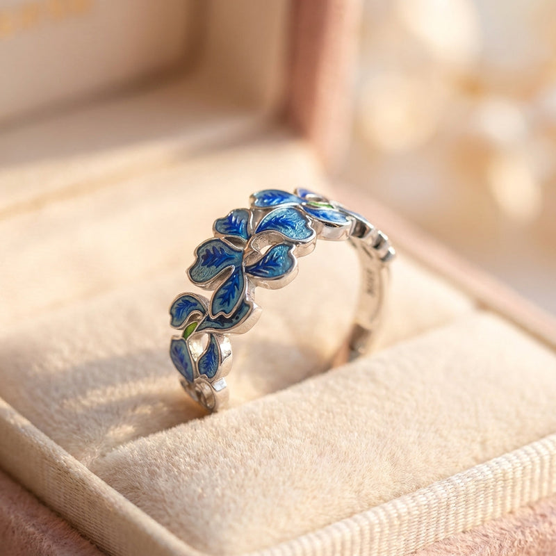 Elegant Blue Enamel Flower Ring