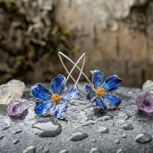 Elegant Blue Flower Earrings