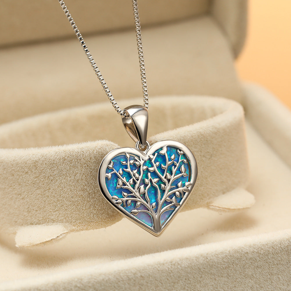 Elegant Blue Opal Heart Necklace