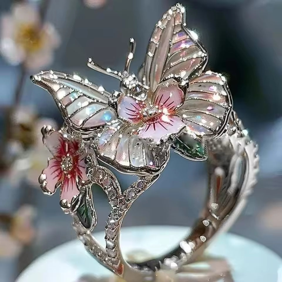 Elegant Butterfly Flower Ring