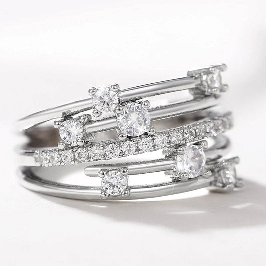 Elegant Crystal Crossover Ring