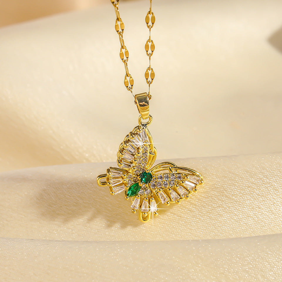 Elegant Emerald Butterfly Necklace