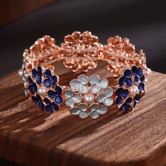 Elegant Enamel Flower Bracelet