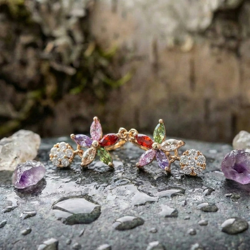 Elegant Flower Multistone Earrings