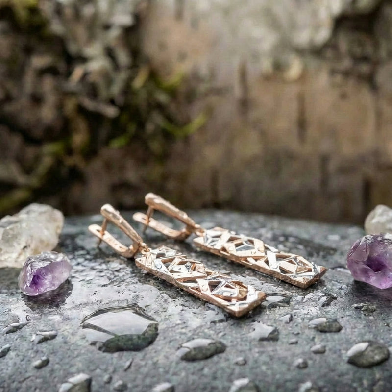 An Elegant Geometric Rose Gold & Silver Bar Dangle Earring Set