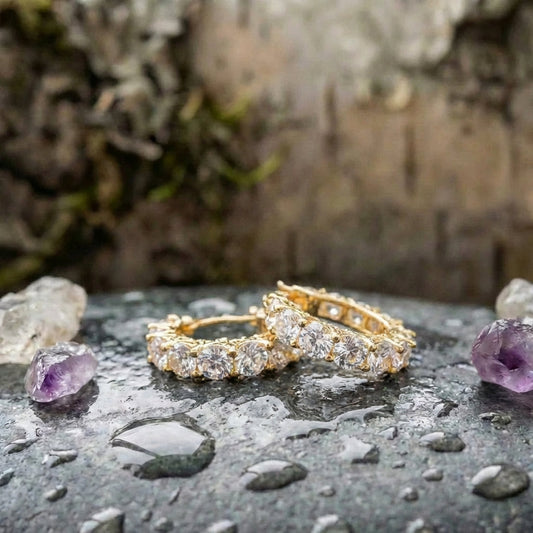 Elegant Gold Crystal Hoop Earrings