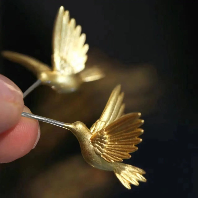 Elegant Gold Hummingbird Earrings