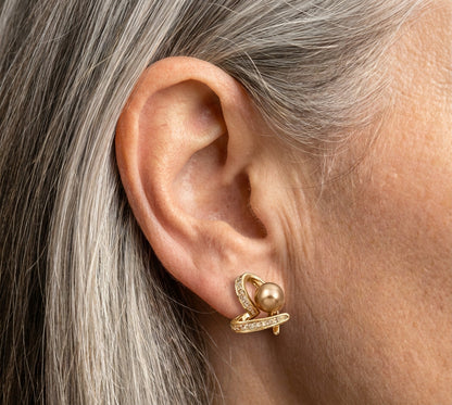 Elegant Heart Champagne Pearl Earrings