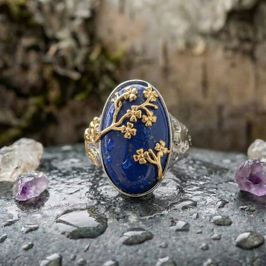 Elegant Lapis Floral Ring