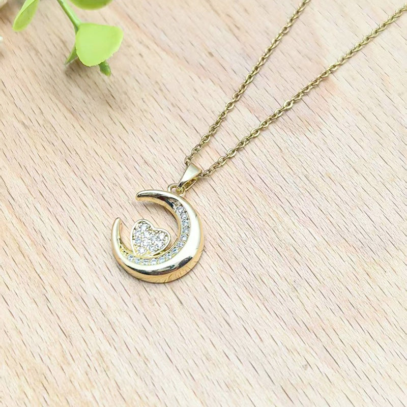 Elegant Moon Heart Necklace