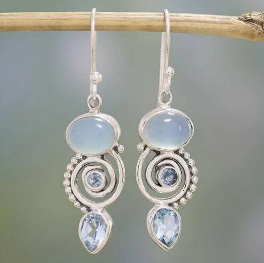 Elegant Moonstone Blue Topaz Earrings