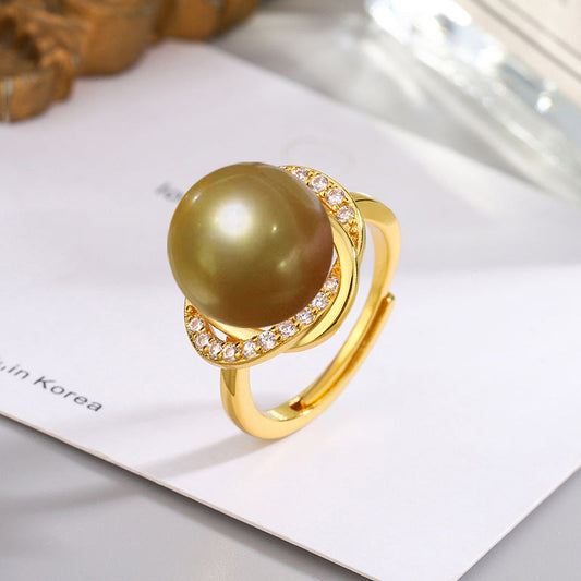 Elegant Olive Pearl Gold Ring