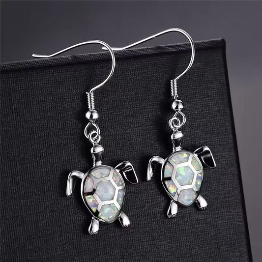 Elegant Opal Turtle Earrings